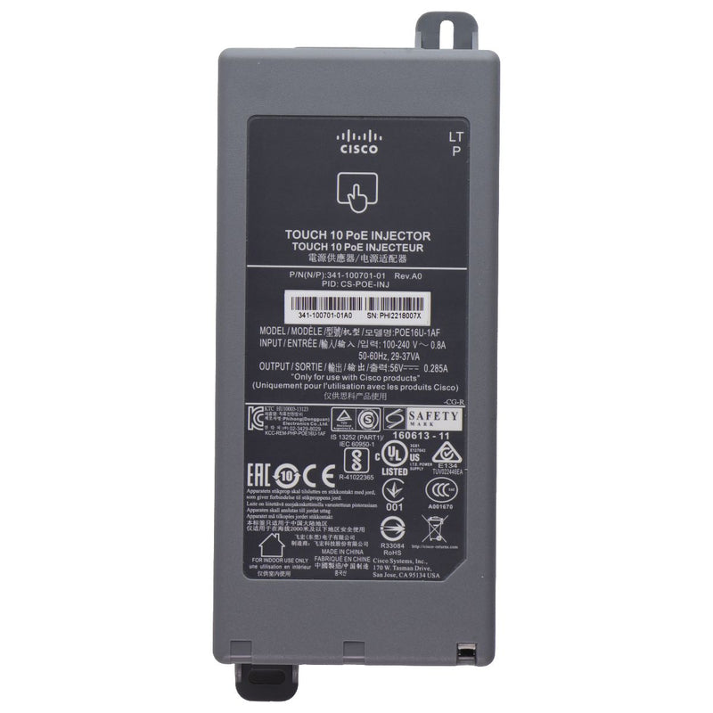 Cisco Touch 10 PoE Injector 56V/.285A (POE16U-1AF) - Brick Only