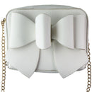 Crossi Leather Zip-Up Bowtie Handbag Purse with Shoulder Strap - White/Gold