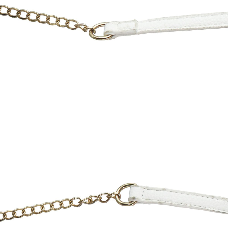 Crossi Leather Zip-Up Bowtie Handbag Purse with Shoulder Strap - White/Gold