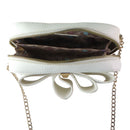 Crossi Leather Zip-Up Bowtie Handbag Purse with Shoulder Strap - White/Gold
