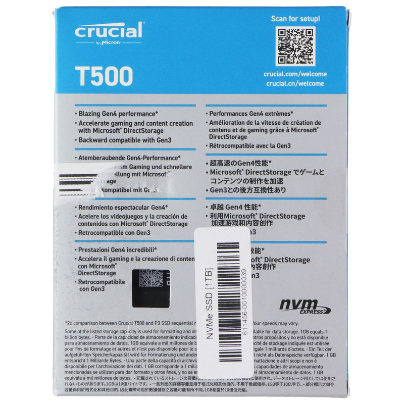 Crucial T500 Pro 1TB Gen4 NVMe M.2 Internal Gaming SSD (CT1000T500SSD8)