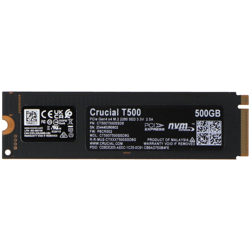 Crucial T500 (500GB) Gen4 NVMe M.2 Internal Gaming SSD (CT500T500SSD8)