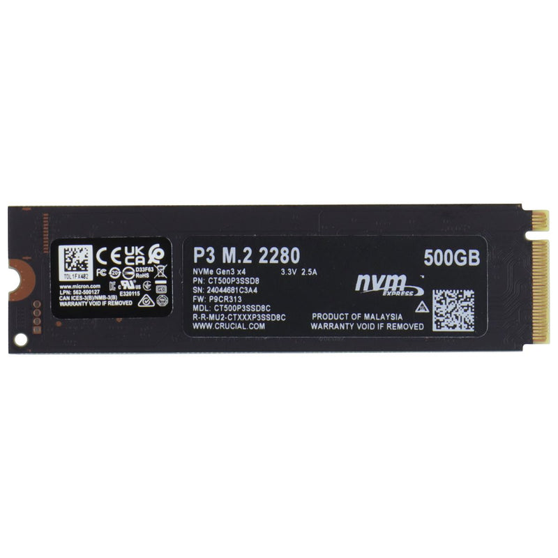 Crucial P3 500GB PCIe Gen3 3D NAND NVMe M.2 SSD, up to 3500MB/s - CT500P3SSD8