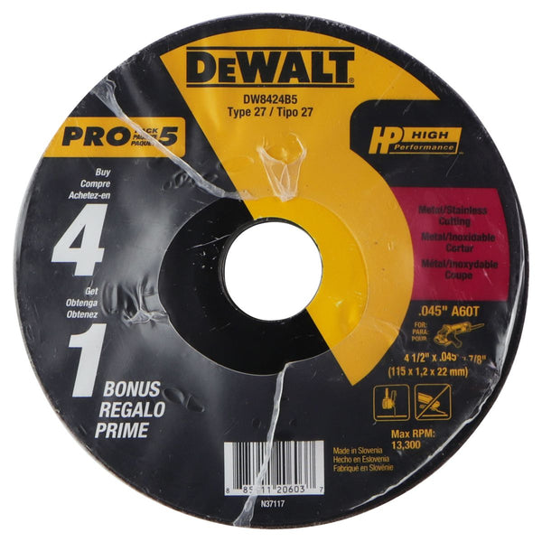 DeWalt Accessories (DW8424B5) 4.5-inch MTL Cut Wheel - 5 Pack