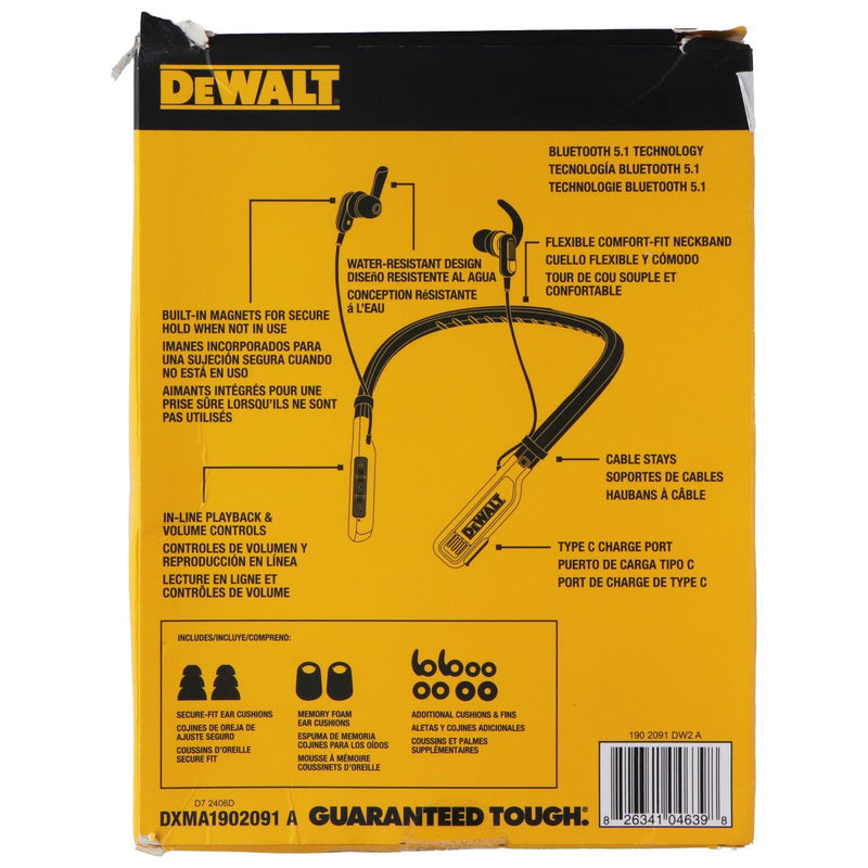 DeWalt Jobsite Pro Wireless Bluetooth IPX6 Earphones - Black/Yellow