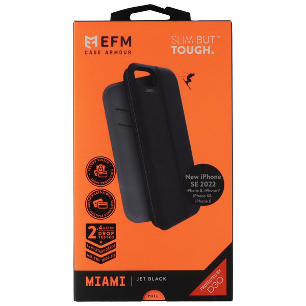 EFM Miami Series Wallet Case for Apple iPhone SE 2022/ 8 / 7 / 6 /6s - Jet Black