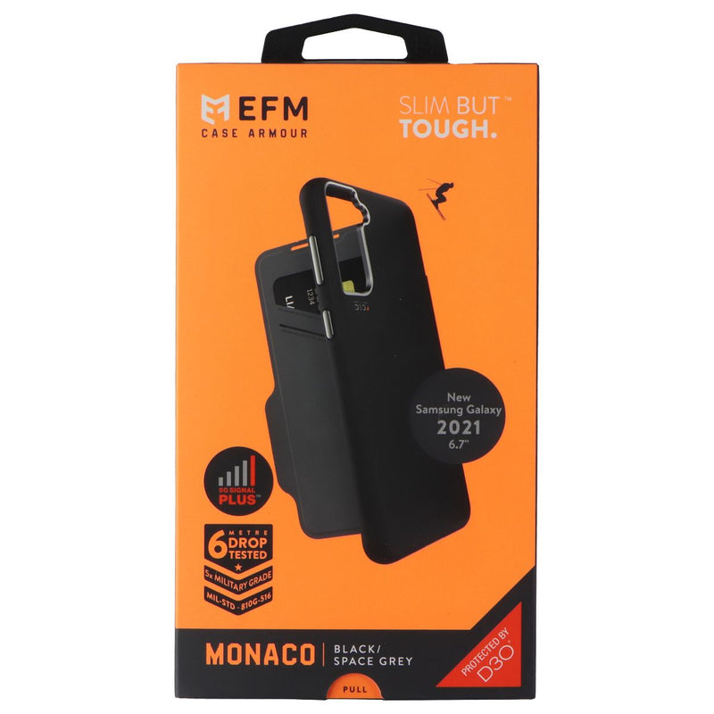 EFM Monaco Wallet Folio Case for Samsung Galaxy S21+ (Plus) - Black/Space Gray
