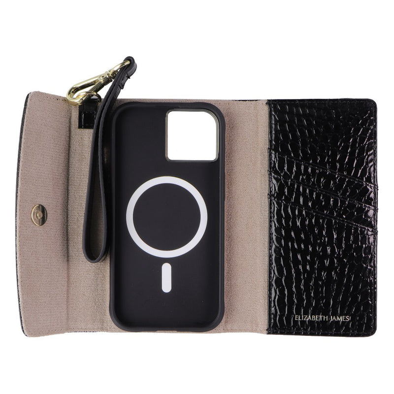 Elizabeth James Wristlet Folio for MagSafe for iPhone 15/14/13 - Black Croc