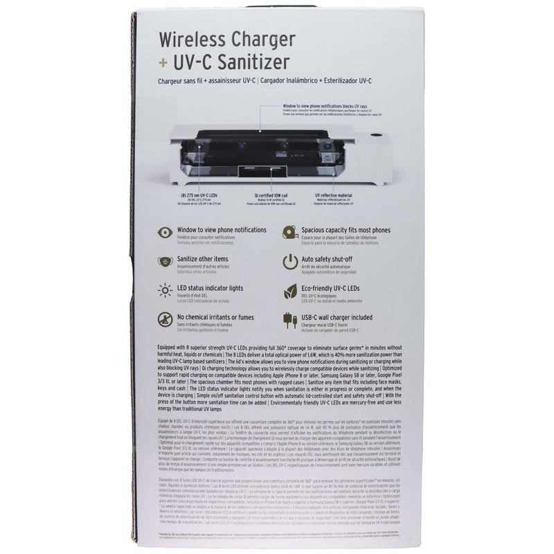 Elixage Wireless Charger + UV-C Sanitizer for Smartphones & More - White