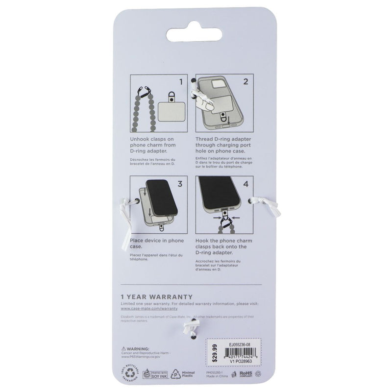 Elizabeth James Beaded Phone Charm for Phone Cases - Gunmetal Crystal (Black)