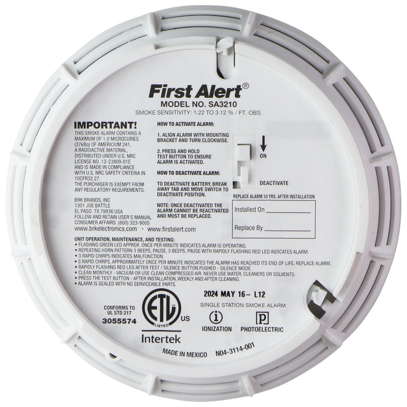 FIRST ALERT (SA3210) Dual Sensor Smoke and Fire Alarm w/10-Year Battery - White