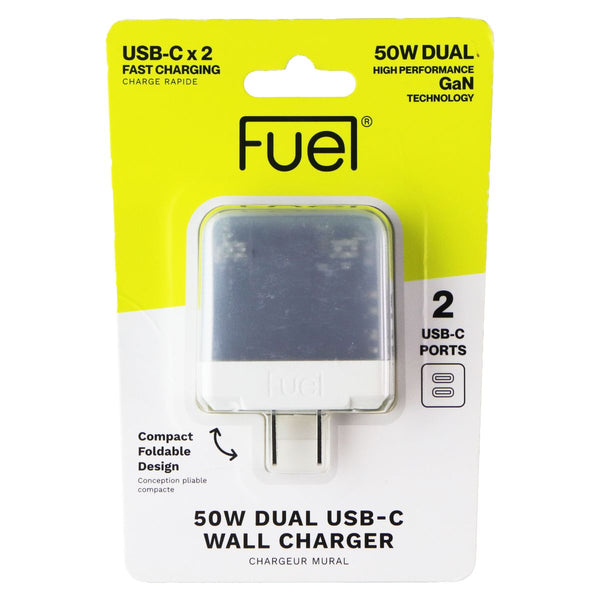 Fuel 50W Dual Port USB-C Wall Charger with Foldable Prongs - White
