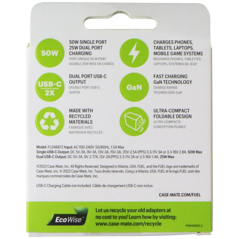 FUEL (50W) Fast Charge Power Adapter with Dual USB-C Ports - White