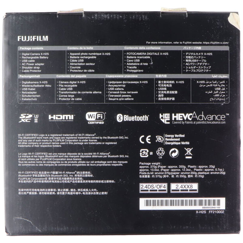 FUJIFILM X-H2S Mirrorless Camera 26.1MP, 6.2K Video, 40fps (Body Only)
