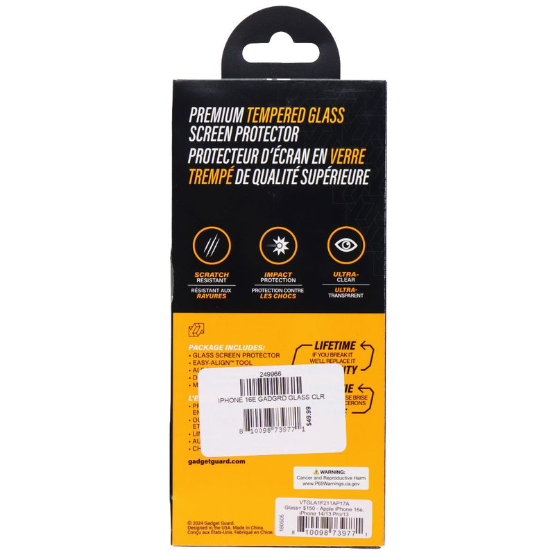 Gadget Guard Glass Screen Protector for Apple iPhone 16e/14/13 Pro/13