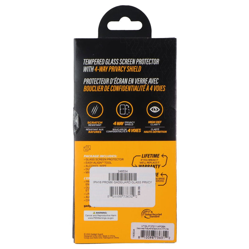 Gadget Guard - Glass with 4 Way Privacy - Screen Protector for iPhone 16 Pro Max