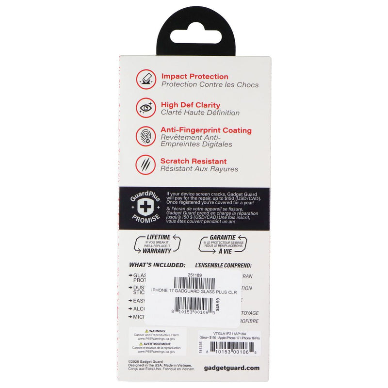 Gadget Guard Glass Screen Protector for Apple iPhone 17 / 16 Pro