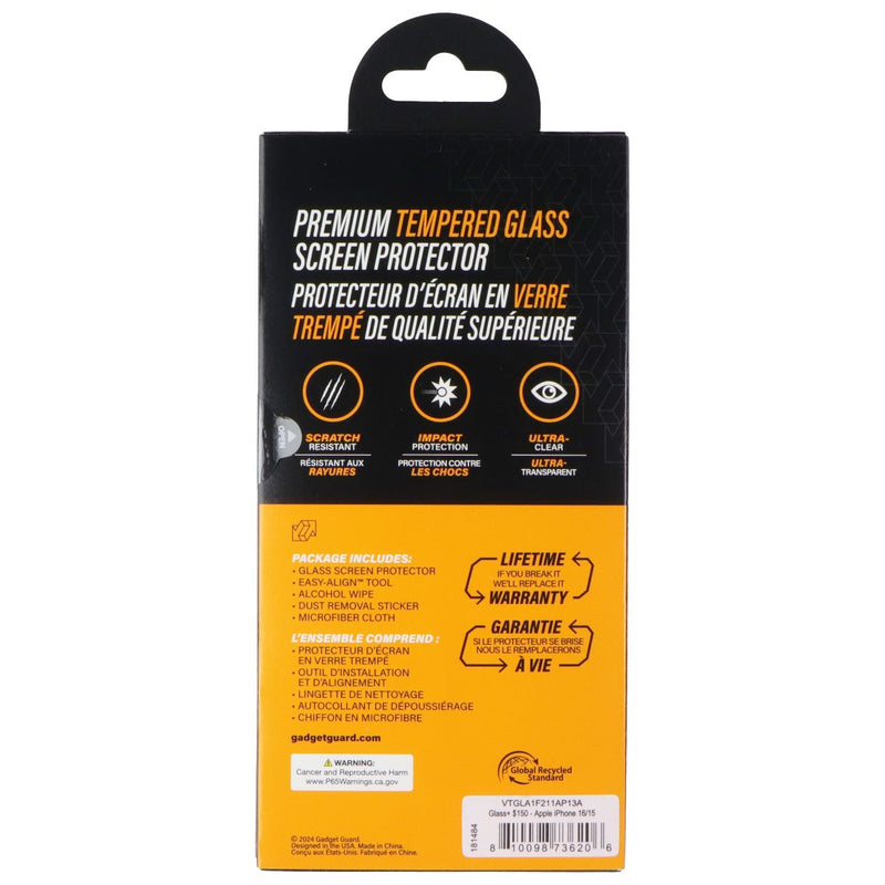 Gadget Guard Glass Screen Protector for Apple iPhone 16 / 15