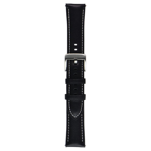Generic Leather Watch Band with Clasp (22MM) - Black/Silver