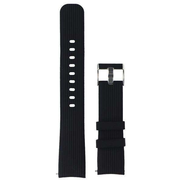 Generic Striped Silicone Watch Band 20MM - Black with Silver Clasp (Large Strap)