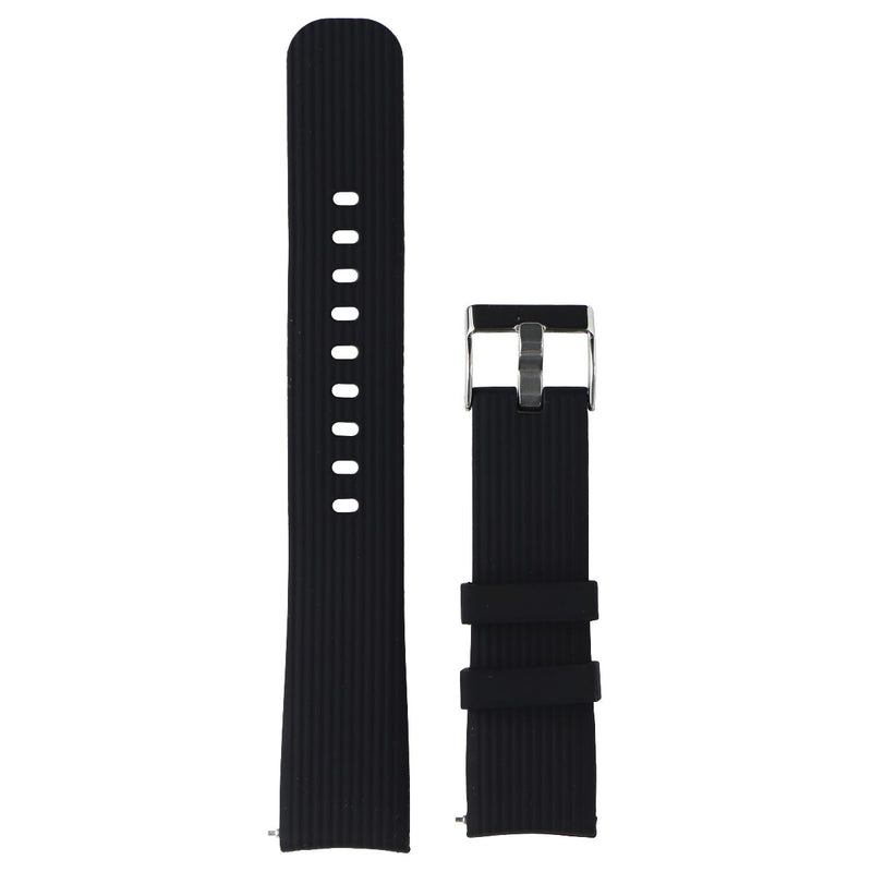 Generic Striped Silicone Watch Band 20MM - Black with Silver Clasp (Large Strap)