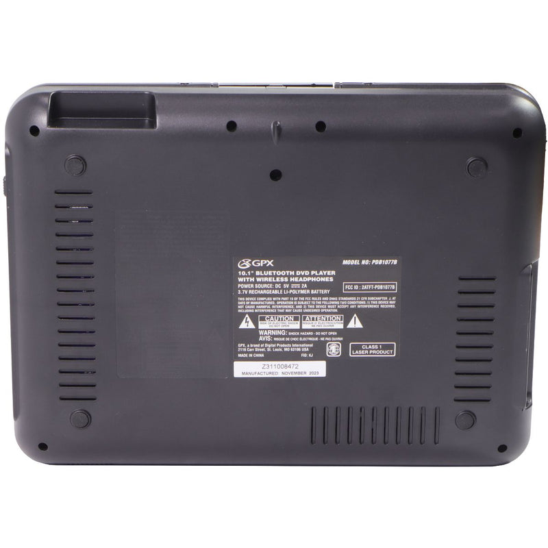 GPX 10.1-in Bluetooth DVD Player with Wireless Headphones - Black (PDB1077B)