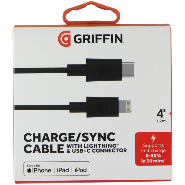 Griffin 4FT Lightning 8-pin to USB-C Charge/Sync Cable - Black