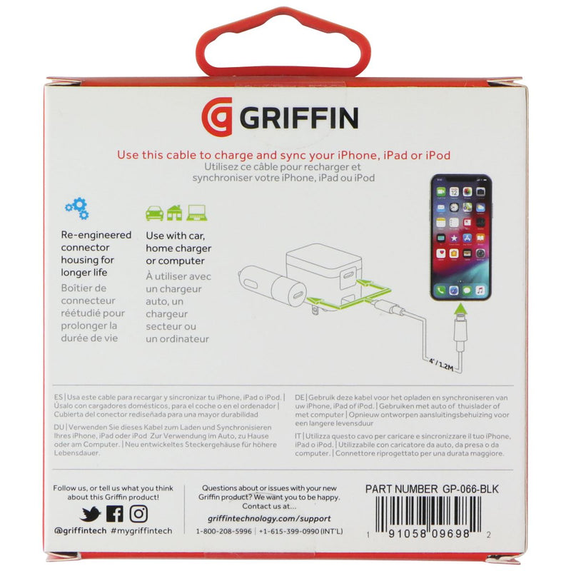 Griffin 4FT Lightning 8-pin to USB-C Charge/Sync Cable - Black