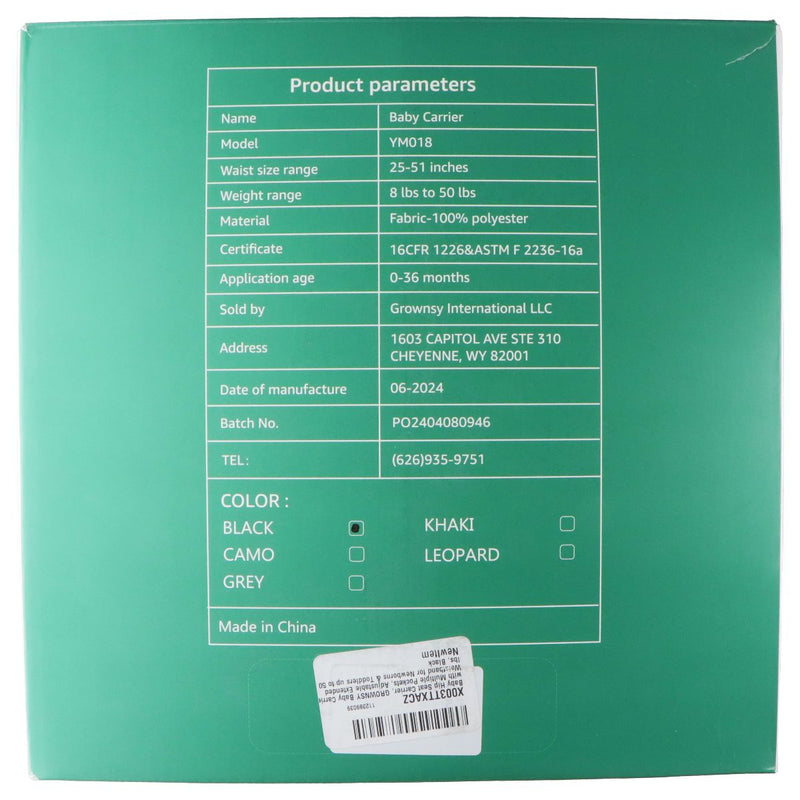 GROWNSY Hip Seat Baby Carrier (YM018) - Black