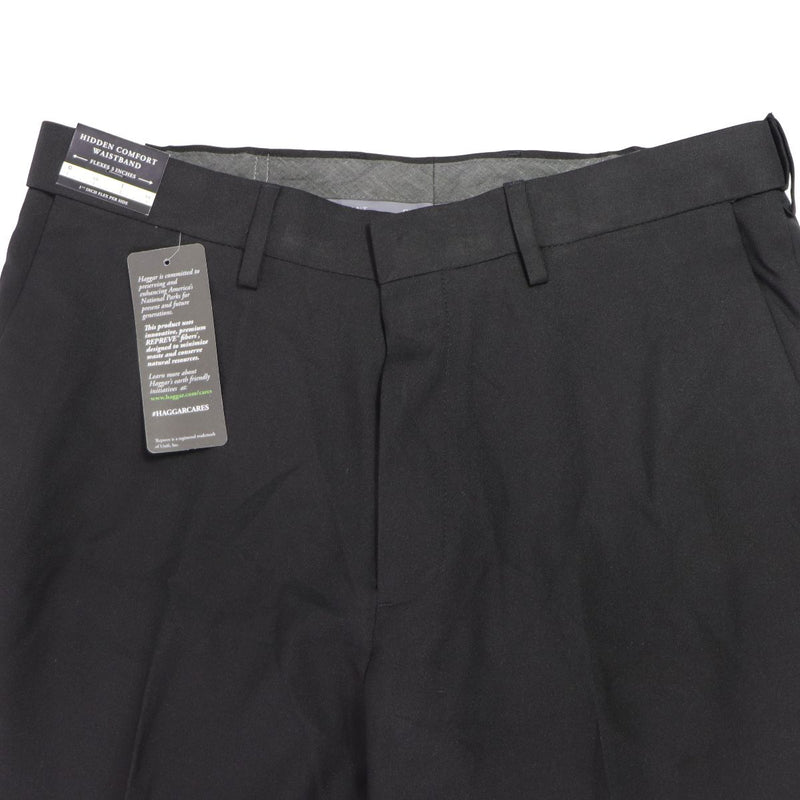 Haggar Men's Classic Fit Flat Front Comfort Pants - Black (Regular, 32W x 30L)