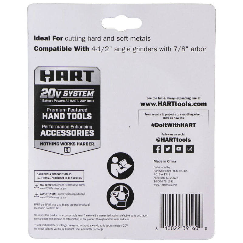 Hart Type 1 Metal Cutting Wheel 4.5-inch (7/8-inch Arbor) .045-inch Thickness
