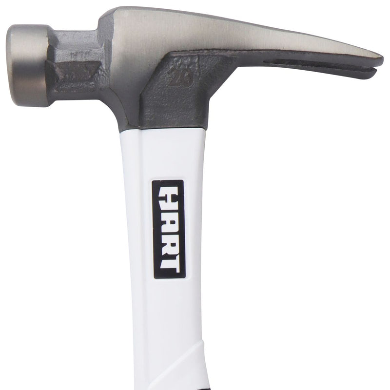 Hart 20oz Fiberglass Hammer with Rubber Grip, Rip Claw and Magnetic Nail Starter