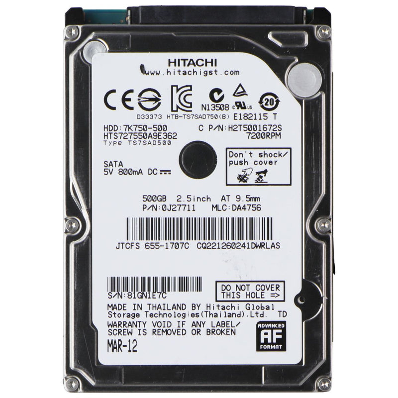 Hitachi 500GB 2.5-in SATA Hard Drive (HTS727550A9E362) 7200RPM