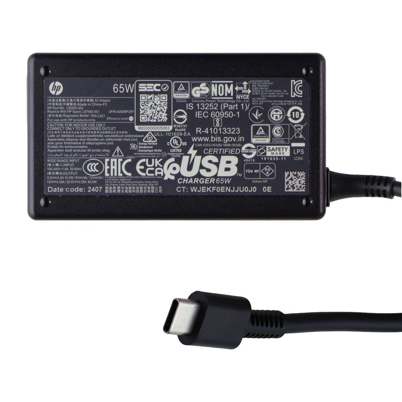 HP 65W (TPN-CA21) USB-C AC Adapter Laptop Power Supply - Black