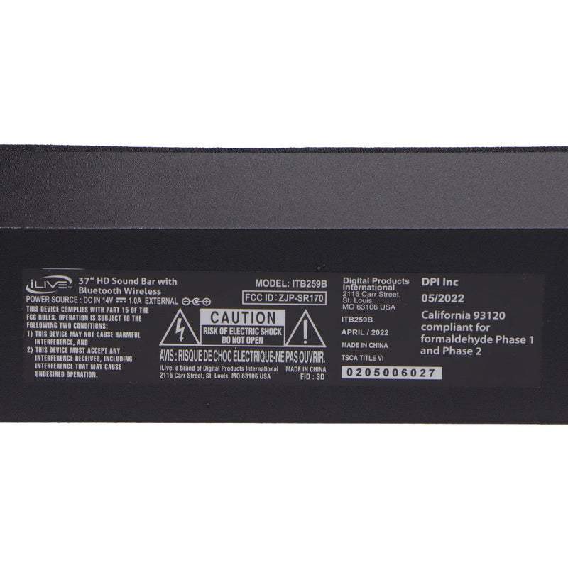 iLive 37-in HD Sound Bar with Bluetooth Wireless for Any TV - Black (ITB259B)