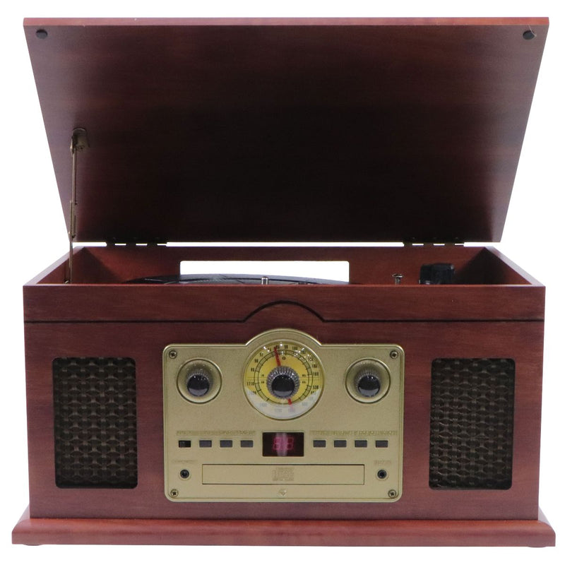 iLive 6-in-1 Bluetooth Turntable Music System - Brown Wood/Gold (ITTB610LW)