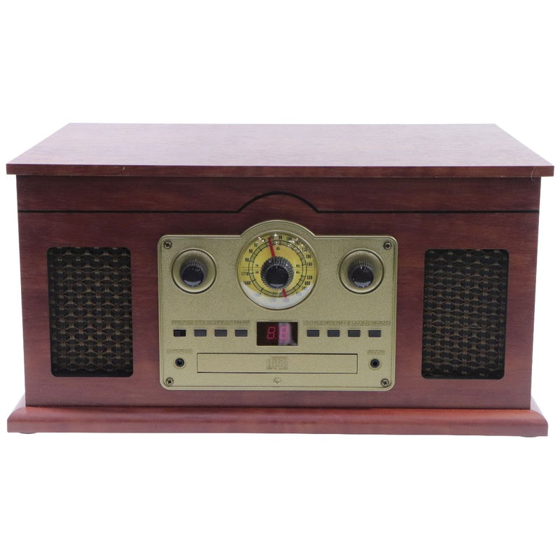 iLive 6-in-1 Bluetooth Turntable Music System - Brown Wood/Gold (ITTB610LW)
