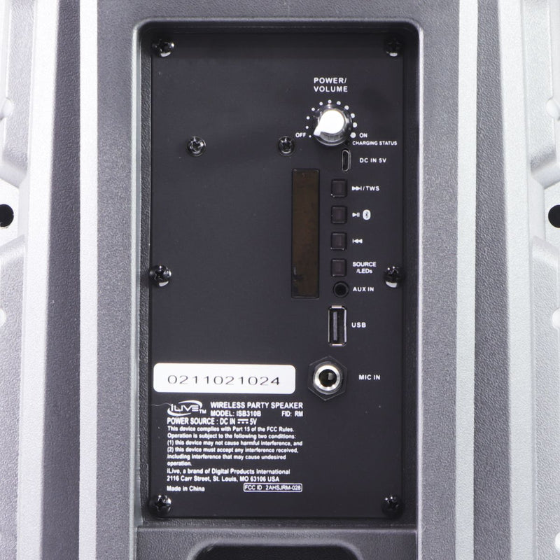 iLive Wireless Party Speaker with FM Radio and LED Lights - Black (ISB310B)