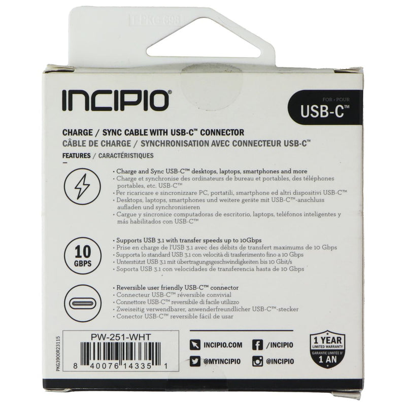 Incipio (1m/3.3-Ft) USB-C 3.1 to USB-C Charge/Sync Cable - White