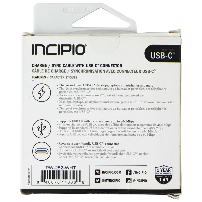 Incipio (1m/3.3-Ft) USB-C 2.0 to USB-C Charge/Sync Cable - White