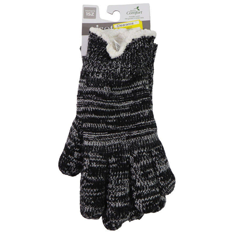 Isotoner Women's Knitted Gloves with Fur - One Size (1SZ) - Black/White Stripe