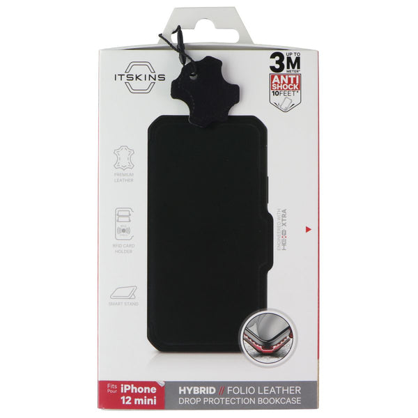 ITSKINS Hybrid // Folio Leather Wallet Case for Apple iPhone 12 Mini - Black