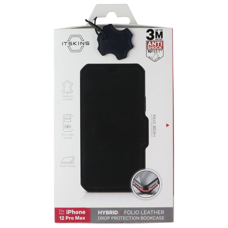 ITSKINS Hybrid // Folio Leather Wallet Case for Apple iPhone 12 Pro Max - Black