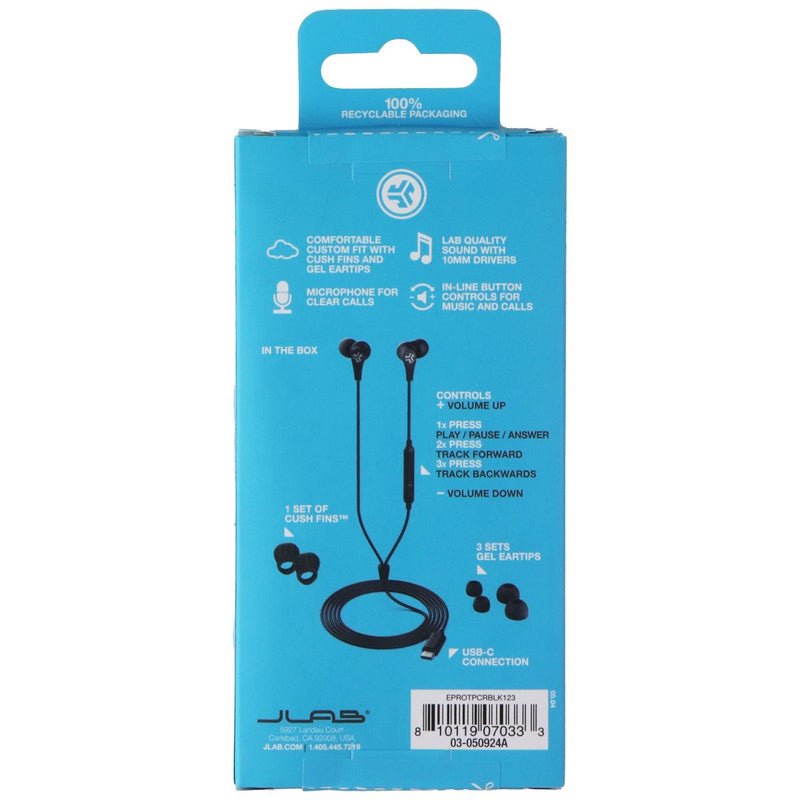JLab JBuds Pro USB-C Wired Earbuds with Mic and Music Controls - Black