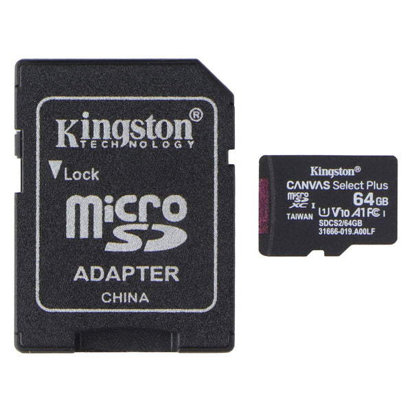 Kingston 64GB Canvas Select Plus microSDXC w/Adapter - A1 Class 10 V10 (100MB/s)
