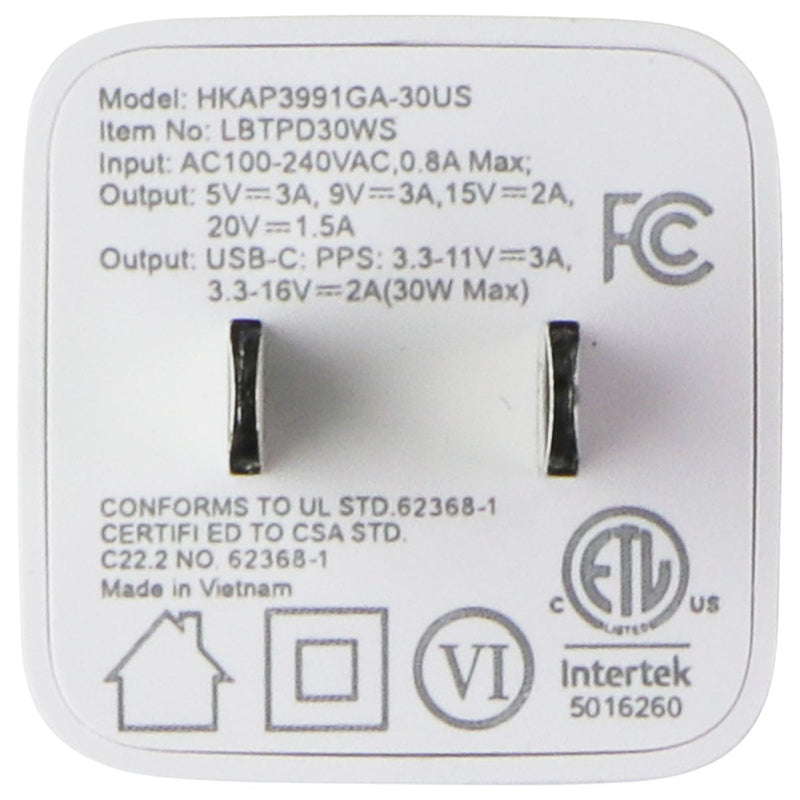 LBT Ultra Fast 30W Mini Wall Charger with USB-C Port - White