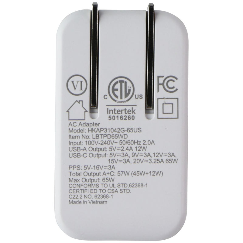 LBT (65W) Dual-Port GaN PD Wall Charger Mini - White