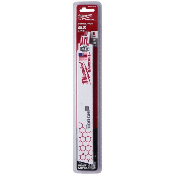 Milwaukee Sawzall Blades 5-Pack, 9-inch, 18 Teeth Per Inch (48-00-5788)