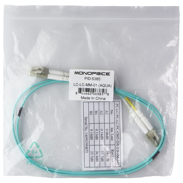Monoprice Fiber Optic Cable LC to LC, OM3, 50/125 Type, 2mm, 3.3-Ft(1m) - Aqua