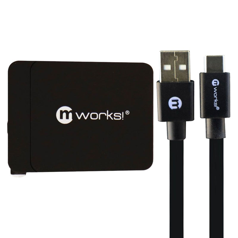 mWorks mPower 6-Ft Flat Sync & Charge USB-C Cable w/ Qualcomm 3.0 Adapter Black